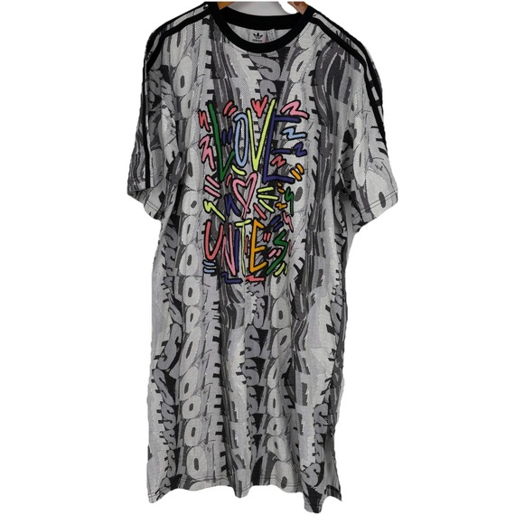 Adidas Originals Womens Love Unites Doodle T Shirt Midi Dress Small Artsy NLA - Picture 1 of 9